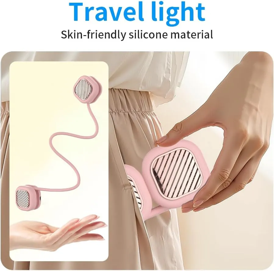 Battery Powered Neck Fan That Blows Cold Air - Portable Hands-Free Bladeless Fan LCD Display | Birthday Gifts for Men, Adjustable 5 Speeds, Ultra Lightweight for Travel, Gym, Office -Pink