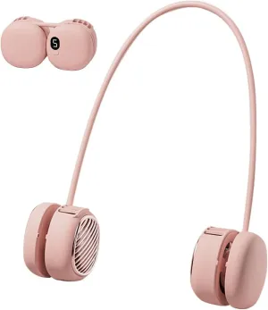 Battery Powered Neck Fan That Blows Cold Air - Portable Hands-Free Bladeless Fan LCD Display | Birthday Gifts for Men, Adjustable 5 Speeds, Ultra Lightweight for Travel, Gym, Office -Pink Neck fan for hands-free comfort