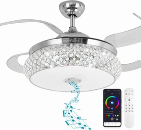 BAYSQUIRREL Retractable Ceiling Fan with Light, Low Profile Bluetooth Ceiling Fan with Speaker,RGB-LED Light 6 Speed Reversible Invisible Ceiling Fans for Bedroom,Remote and APP Control App-controlled remote fan for convenience