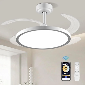 BAYSQUIRREL Slim Retractable Ceiling Fan with Lights and Remote/APP Control, 6 Speed Dimmable Reversible Memory, 42 Inch Modern Silent Smart Fan for Bedroom Living Room Dinning Room App-controlled remote fan for convenience