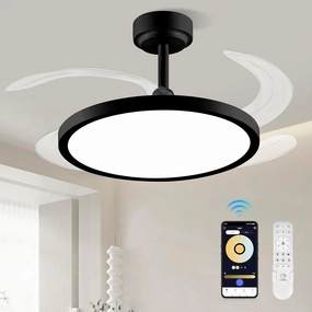 BAYSQUIRREL Slim Retractable Ceiling Fan with Lights and Remote/APP Control,6 Speed Dimmable Reversible Memory Ceiling Fan,42 inch Modern Silent Smart Ceiling Fans for Bedroom Living Room Dinning Room App-controlled remote fan for convenience