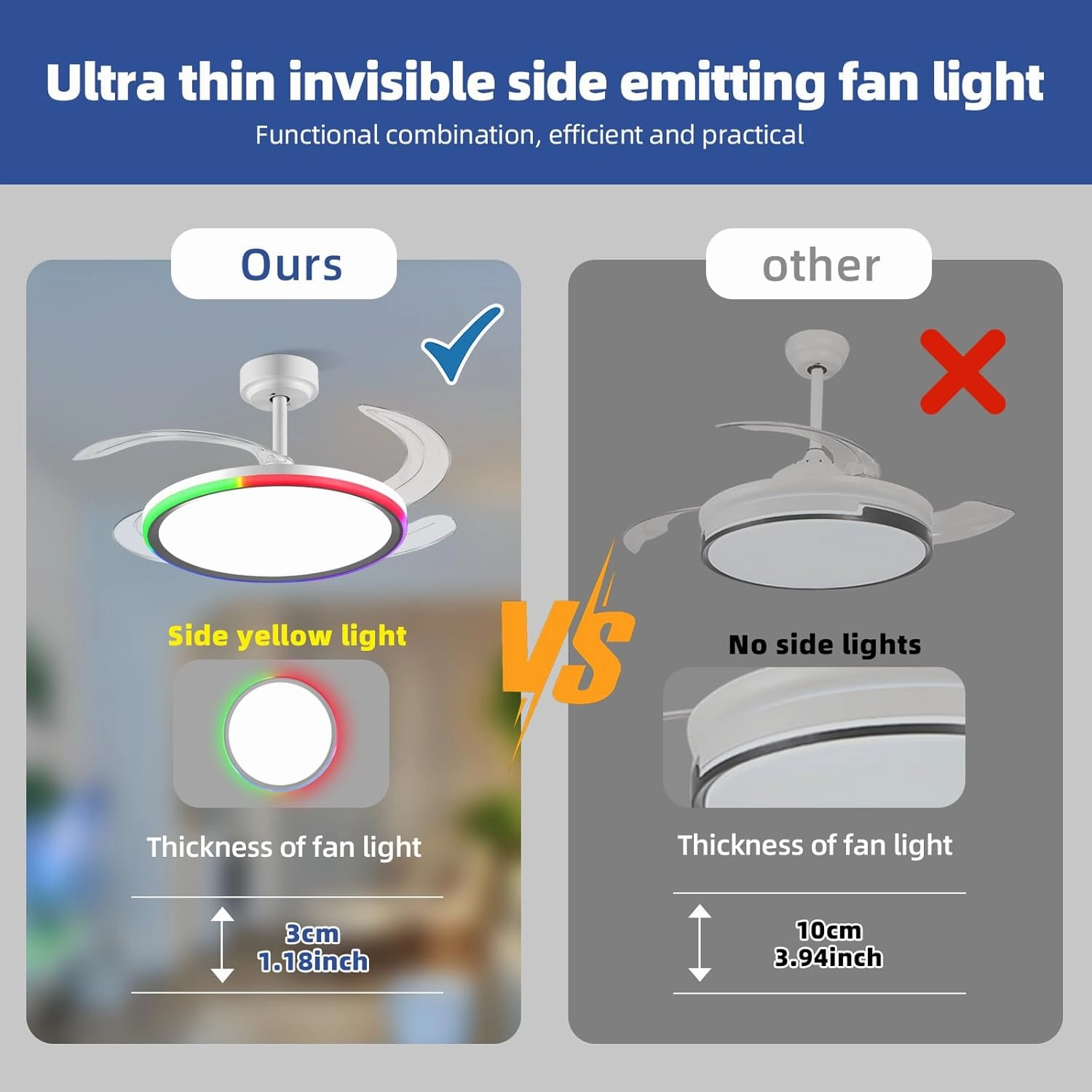 BAYSQUIRREL Slim RGB Retractable Ceiling Fan with Light and APP/Remote Control, 42inch Modern Smart Ceiling Fan with Bluetooth Speaker, Dimmable Full Spectrum with Memory, 6-Speed Reversible Fan,White