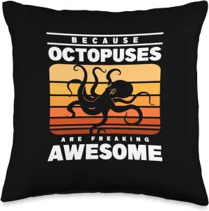 Because Octopuses are Awesome Retro Octopus Fan Vintage Throw Pillow, 16x16, Multicolor Octopus-shaped decorative fan