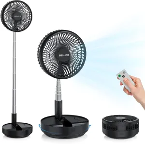 Belife X8 Portable Fan, 7200mAh Battery Powered Rechargeable, Oscillating USB Desk Floor Fan with Remote, Foldable Telescopic Fan for Home Bedroom Sleeping Office Camping Travel, 7.7" (Black) Battery-powered portable fan