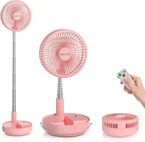 Belife X8 Portable Fan, 7200mAh Battery Powered Rechargeable, Oscillating USB Desk Floor Fan with Remote, Foldable Telescopic Fan for Home Bedroom Sleeping Office Camping Travel, 7.7" (Pink) Battery-powered portable fan
