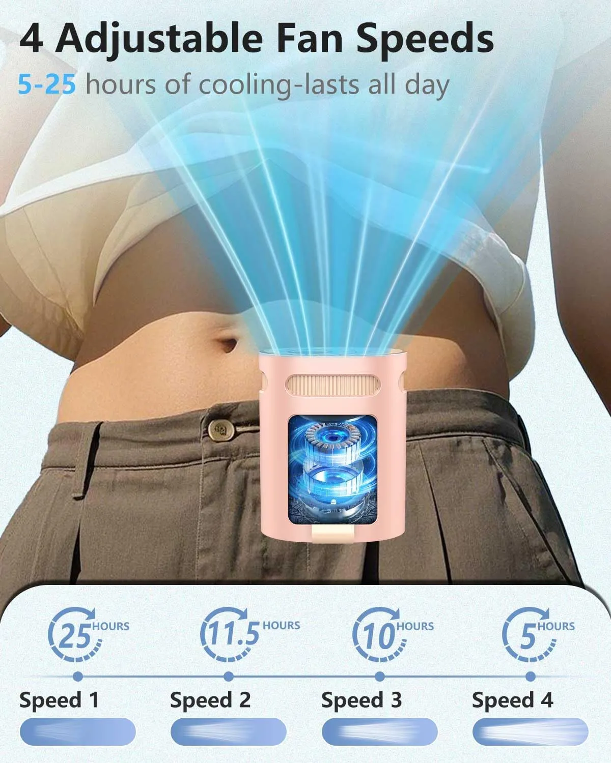 Belt Fan Clip on Waist Portable Cooling Fan-Individual Personal Noiseless Cooler Under Clothes Tshirt Hip Pants Back,Summer Hot Flashes Wear around Your Neck for Adult Outside Walking Working Pink