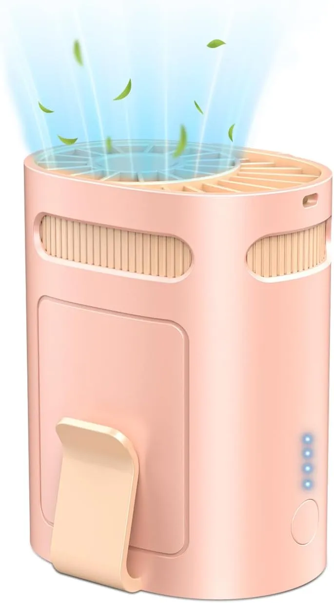 Belt Fan Clip on Waist Portable Cooling Fan-Individual Personal Noiseless Cooler Under Clothes Tshirt Hip Pants Back,Summer Hot Flashes Wear around Your Neck for Adult Outside Walking Working Pink Waist-mounted portable fan for outdoor use