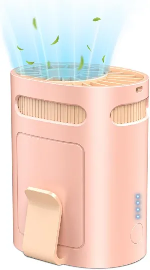 Belt Fan Clip on Waist Portable Cooling Fan-Individual Personal Noiseless Cooler Under Clothes Tshirt Hip Pants Back,Summer Hot Flashes Wear around Your Neck for Adult Outside Walking Working Pink Waist-mounted portable fan for outdoor use