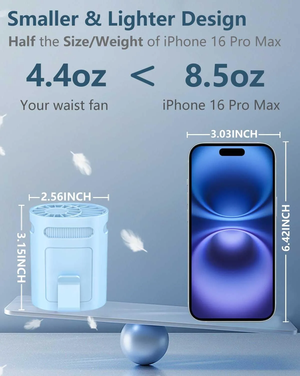Belt Fan Clip On Waist Portable Cooling Fan-Small Lightweight Person Chargeable Strong Airflow Handsfree Neck Fan Neckband,Blue Inside T Shirt Fans that Blow Cold Air for Construction Workers Children