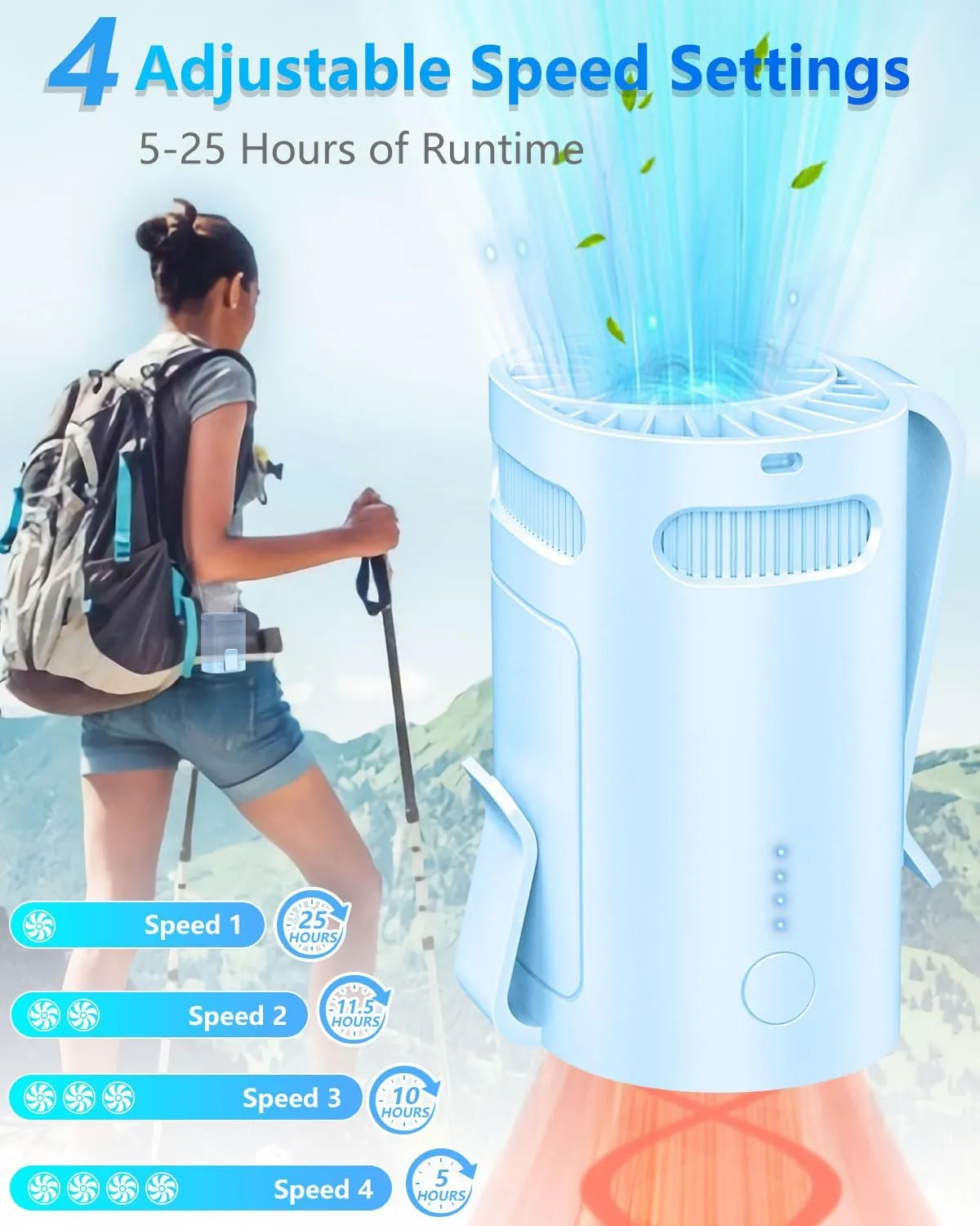 Belt Fan Clip on Waist Portable Cooling Fans-Tiny Person Waistband Necklace Fan,Recargable Under T Shirt Body Fans,Light Weight Hanging Around Neck Cooler AC,Best Gifts Adults Child Woman Man Blue
