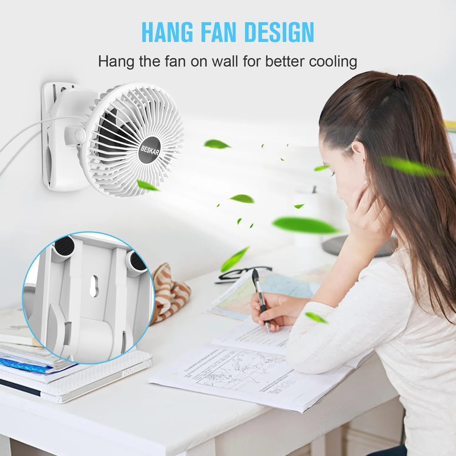 BESKAR Clip on Fan, 360 Rotation Quiet Stroller Fans with Strong Airflow,3 Speeds, Portable Small Fans with Sturdy Clamp,Perfect Personal Cooling Fan for Office Table Bedroom Kitchen