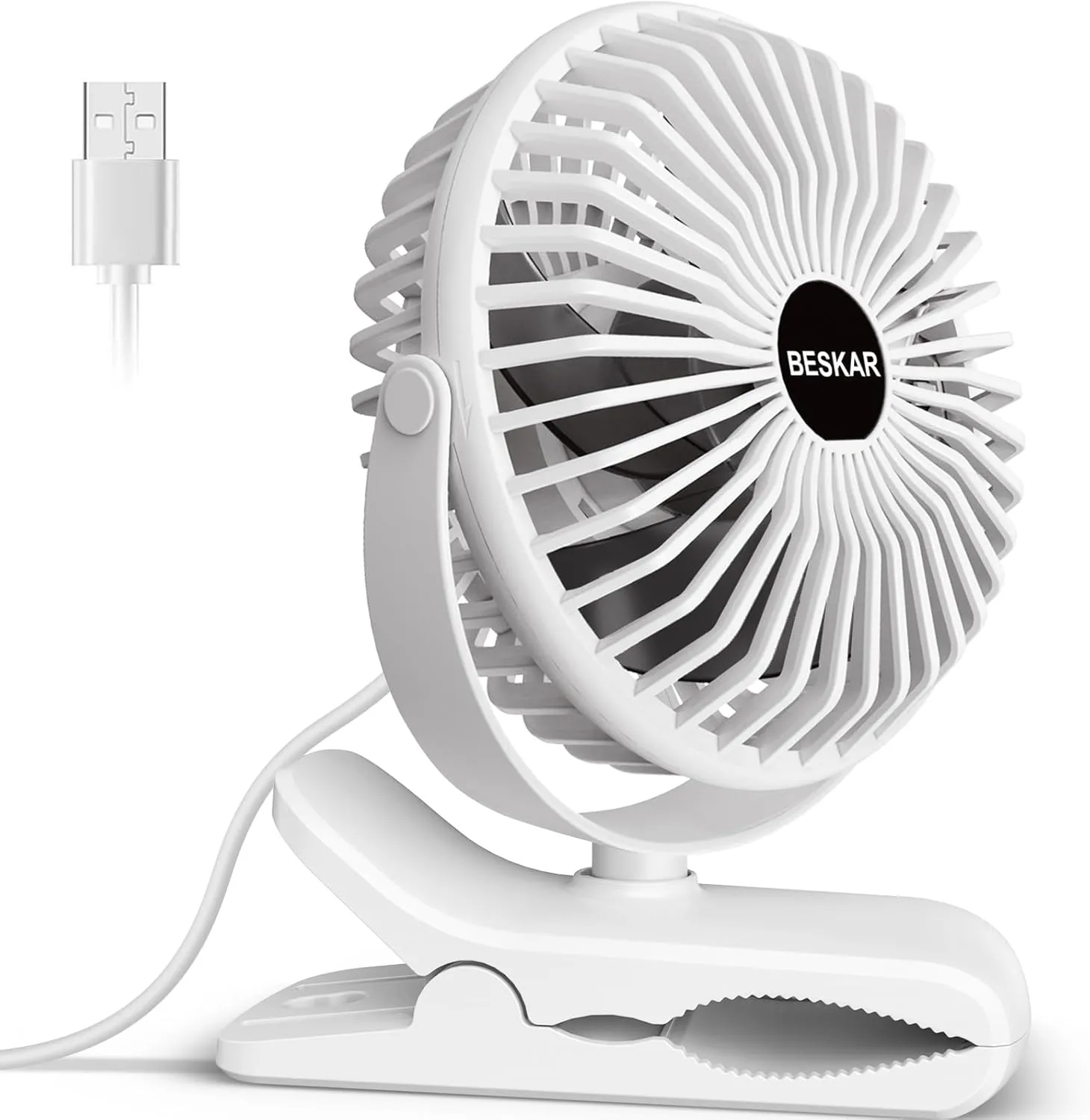 BESKAR Clip on Fan, 360 Rotation Quiet Stroller Fans with Strong Airflow,3 Speeds, Portable Small Fans with Sturdy Clamp,Perfect Personal Cooling Fan for Office Table Bedroom Kitchen 360-degree rotating fan for home use