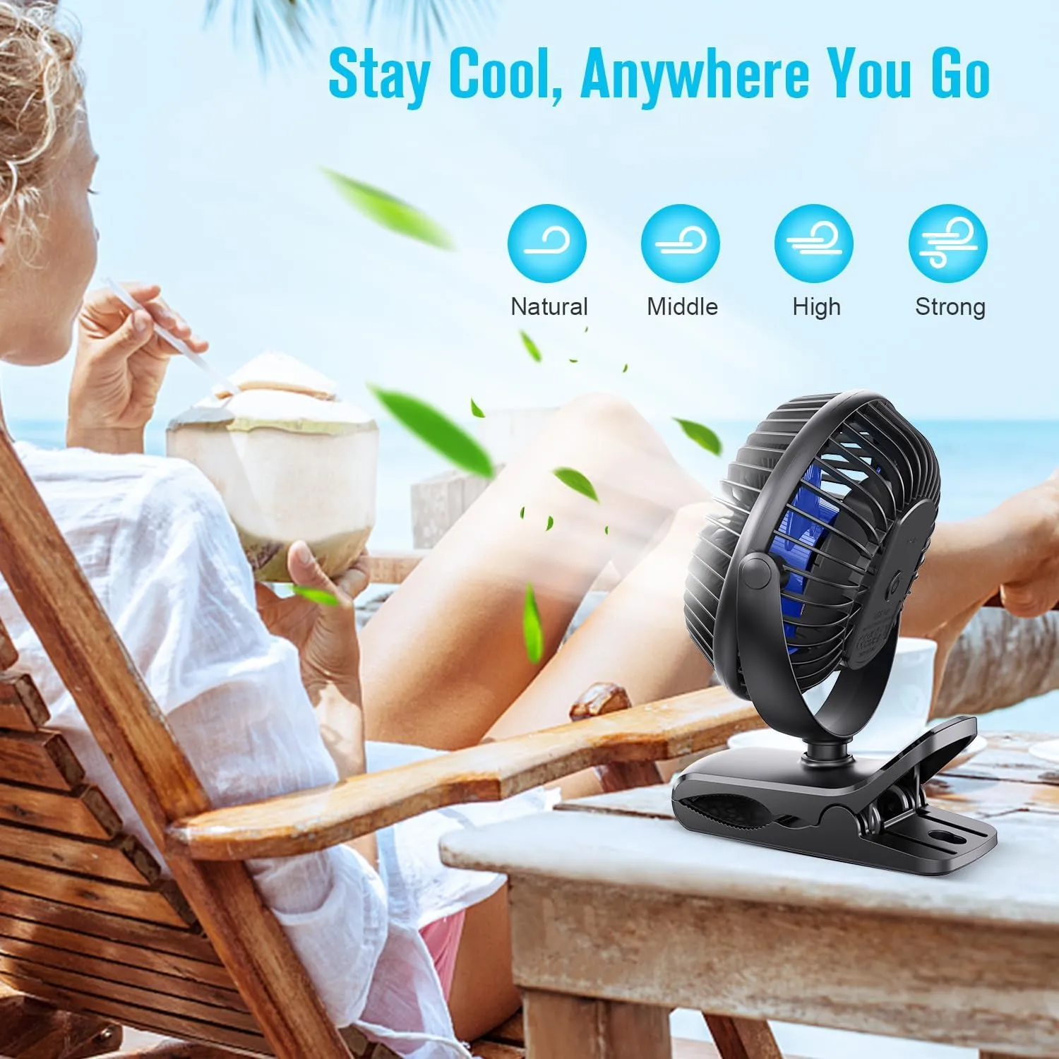 BESKAR Portable Clip on Fan Rechargeable, 4 Speeds Small Battery Operated Fans, USB Desk Fan with Strong Airflow, Sturdy Clamp Fans for Golf Cart Office Outdoor Travel Camping
