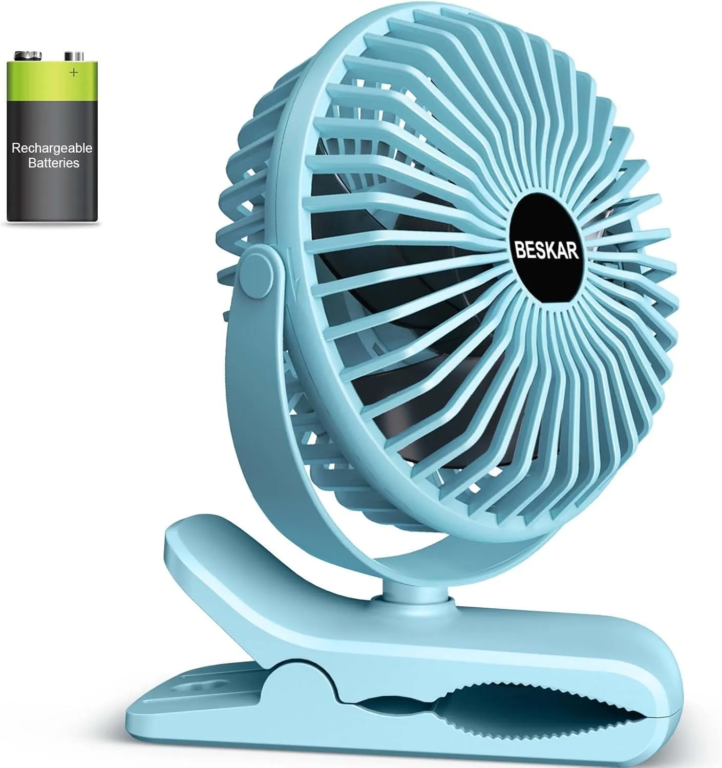 BESKAR Portable Clip on Fan Rechargeable, 4 Speeds Small Battery Operated Fans, USB Desk Fan with Strong Airflow, Sturdy Clamp Fans for Golf Cart Office Outdoor Travel Camping USB desktop fan for workspace