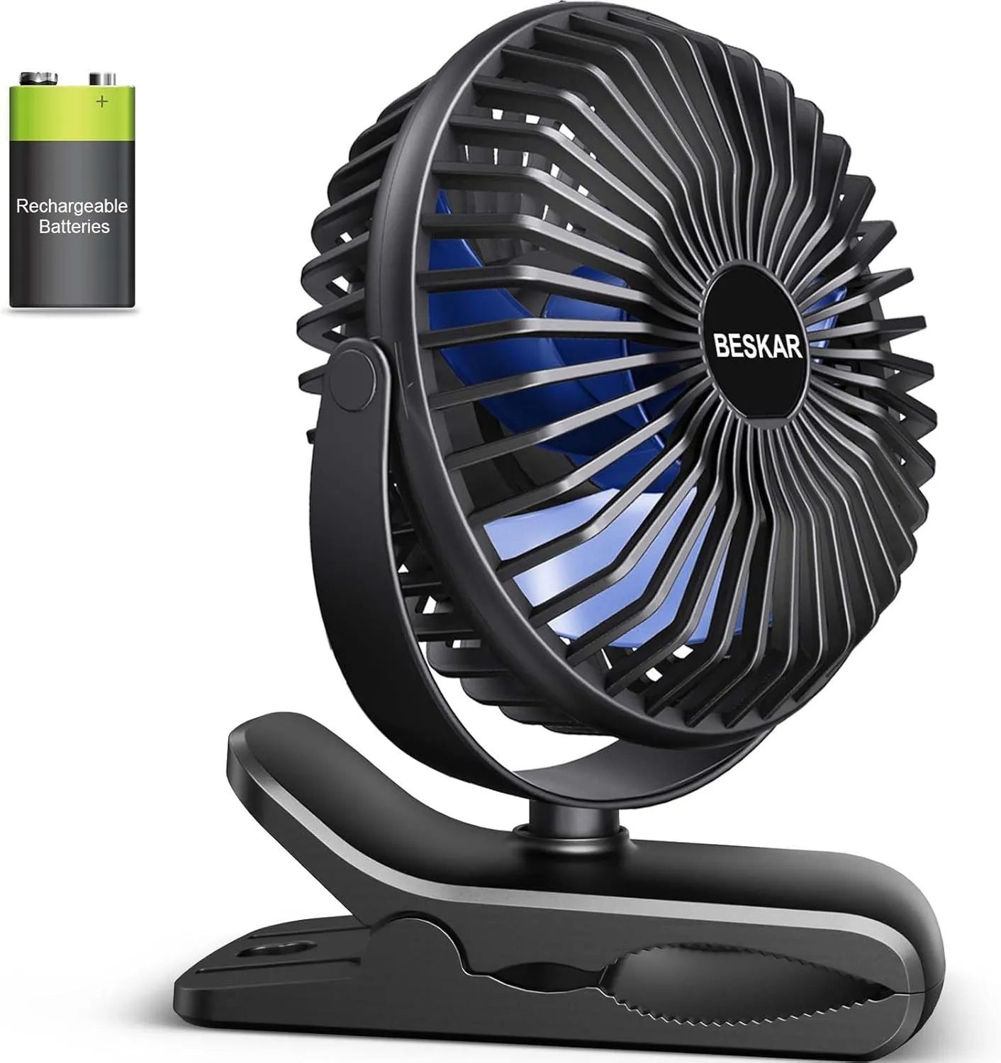 BESKAR Portable Clip on Fan Rechargeable, 4 Speeds Small Battery Operated Fans, USB Desk Fan with Strong Airflow, Sturdy Clamp Fans for Golf Cart Office Outdoor Travel Camping USB desktop fan for workspace