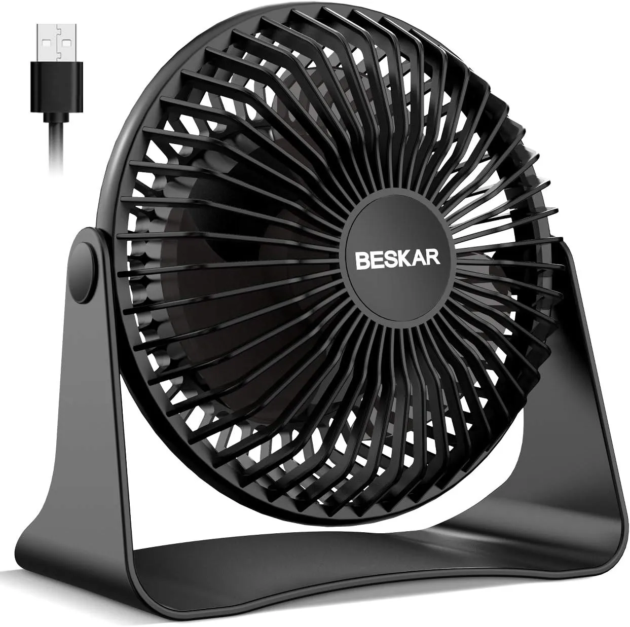 BESKAR USB Small Desk Fan, Portable Fans with 3 Speeds Strong Airflow, Quiet Operation and 360Rotate, Personal Table Fan for Home,Office, Bedroom - 3.9 ft Cord USB desktop fan for workspace