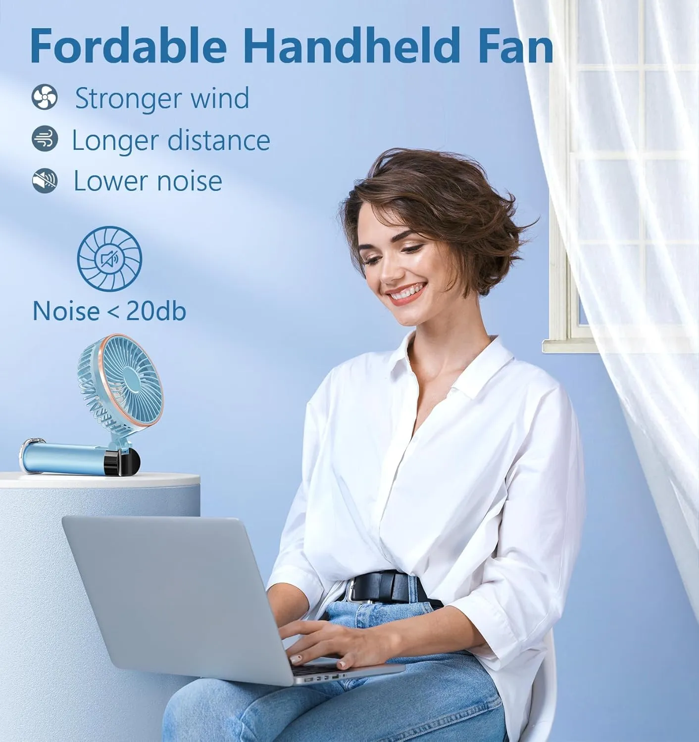 BEYYON Portable Handheld Fan, 5200mAh Metal Handle, Max20Hrs, 180 Adjustable, 6 Speeds, Electric Personal Fan Rechargeable with Power Bank for Outdoor, Makeup, Camping, Office
