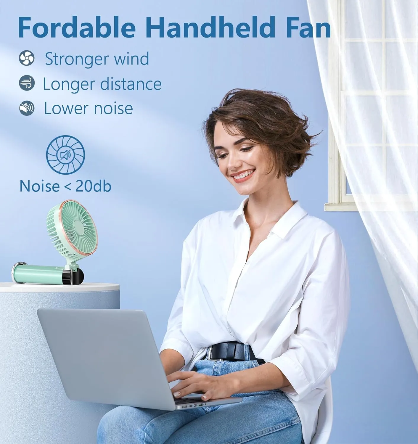BEYYON Portable Handheld Fan, 5200mAh Metal Handle, Max20Hrs, 180 Adjustable, 6 Speeds, Electric Personal Fan Rechargeable with Power Bank for Outdoor, Makeup, Camping, Office