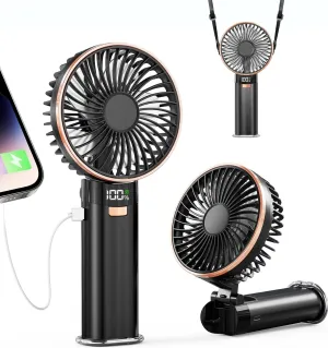 BEYYON Portable Handheld Fan, 5200mAh Metal Handle, Max20Hrs, 180 Adjustable, 6 Speeds, Electric Personal Fan Rechargeable with Power Bank for Outdoor, Makeup, Camping, Office Mini handheld fan for personal cooling