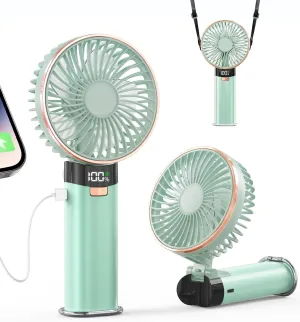 BEYYON Portable Handheld Fan, 5200mAh Metal Handle, Max20Hrs, 180 Adjustable, 6 Speeds, Electric Personal Fan Rechargeable with Power Bank for Outdoor, Makeup, Camping, Office Mini handheld fan for personal cooling