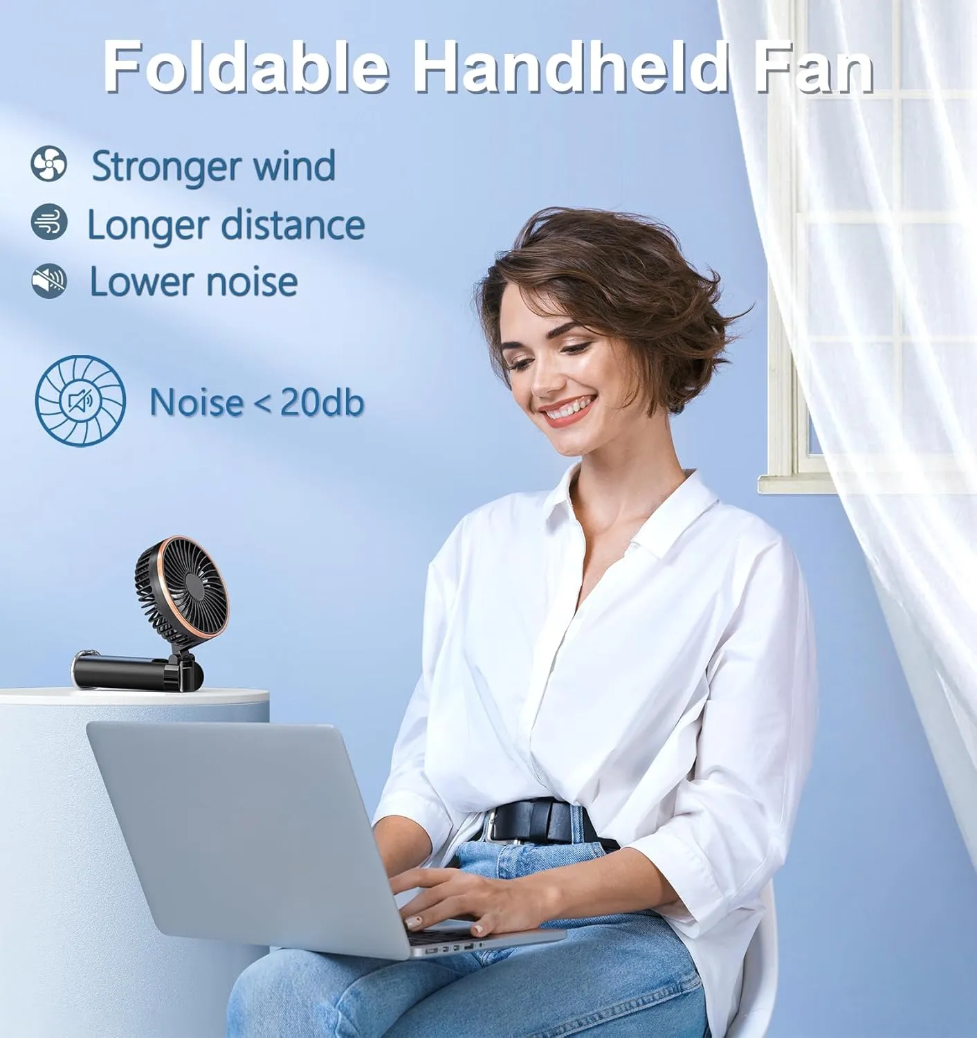 BEYYON Portable Handheld Fan, 5200mAh Metal Handle, Max20Hrs, 180 Adjustable, 6 Speeds, Electric Personal Fan Rechargeable with Power Bank for Outdoor, Makeup, Camping, Office