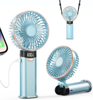 BEYYON Portable Handheld Fan, 5200mAh Metal Handle, Max20Hrs, 180 Adjustable, 6 Speeds, Electric Personal Fan Rechargeable with Power Bank for Outdoor, Makeup, Camping, Office Mini handheld fan for personal cooling