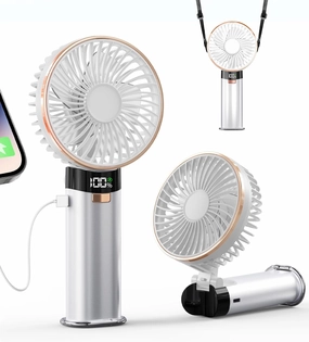 BEYYON Portable Handheld Fan, 5200mAh Metal Handle, Max20Hrs, 180 Adjustable, 6 Speeds, Electric Personal Fan Rechargeable with Power Bank for Outdoor, Makeup, Camping, Office Mini handheld fan for personal cooling