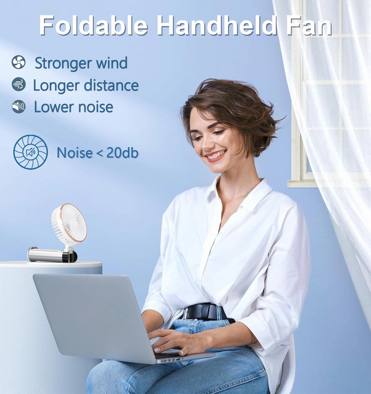 BEYYON Portable Handheld Fan, 5200mAh Metal Handle, Max20Hrs, 180 Adjustable, 6 Speeds, Electric Personal Fan Rechargeable with Power Bank for Outdoor, Makeup, Camping, Office