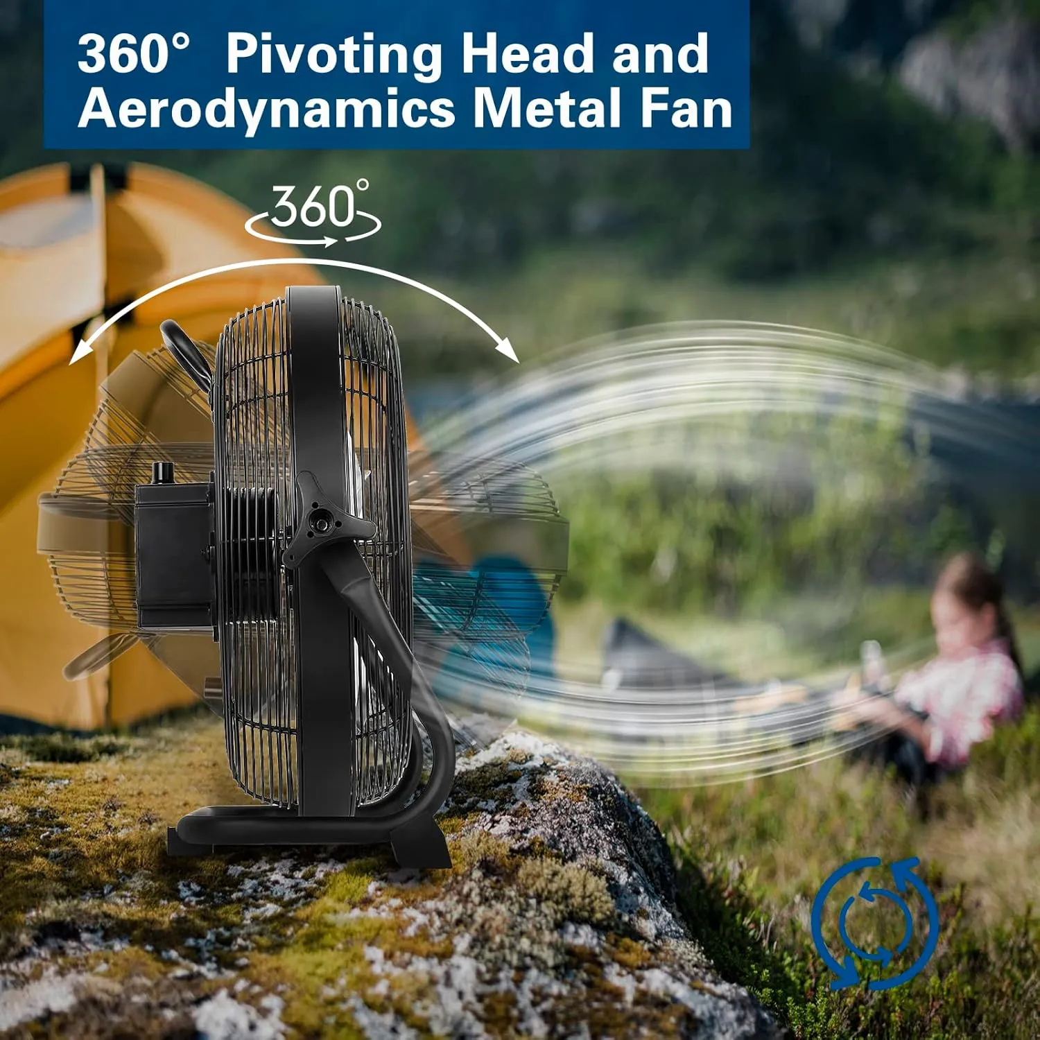 BILT HARD 12" Rechargeable Battery Operated Outdoor Floor Fan, 15600mAh Battery Powered High Velocity Portable Fan with Metal Blade, USB Output for Camping, Travel, Backyard, Run All Day