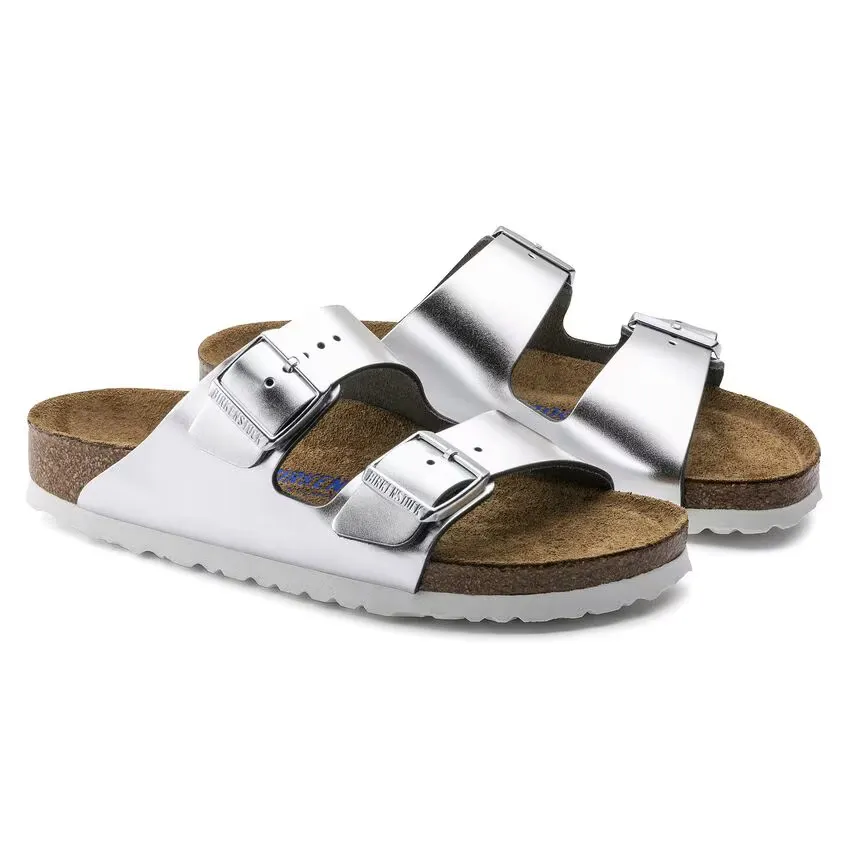 Birkenstock Arizona 1005960 Sandals Women's 9-9.5 Metallic Silver Leather FZP338