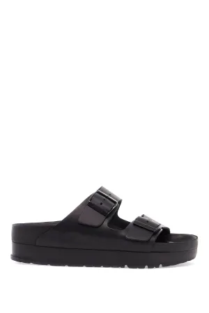 Birkenstock Women's  Leather Platform Sandals With Two Straps And Metal Buckles