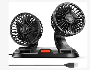 Bjsquagmire Dual Head USB Car Fan for Car with Powerful Cooling 360 Rotation Stepless Speed Desk Fan for Sedan SUV RV Truck Cruise Home Office Desktop 360-degree rotating fan for home use