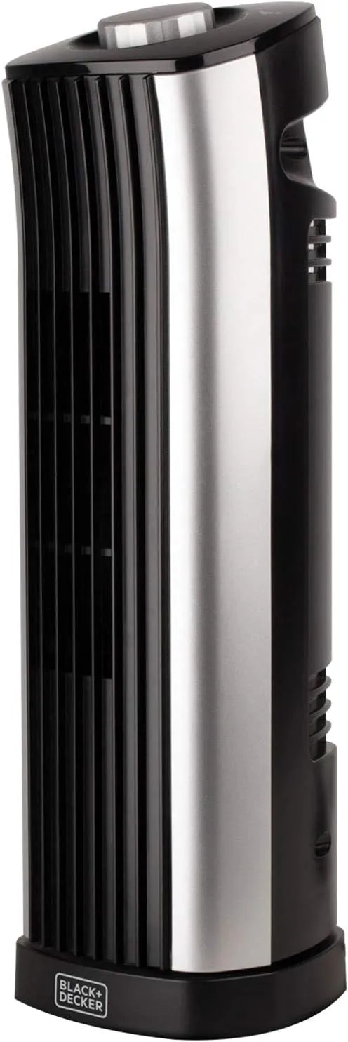 Black & Decker 14-Inch Mini Oscillating Portable Tower Fan, Desk Fan with 2 Speed Settings, Simple Dial Control, Ideal for Desktop or Bedrooms, BFT114, Black/Silver Desktop fan with humidification feature