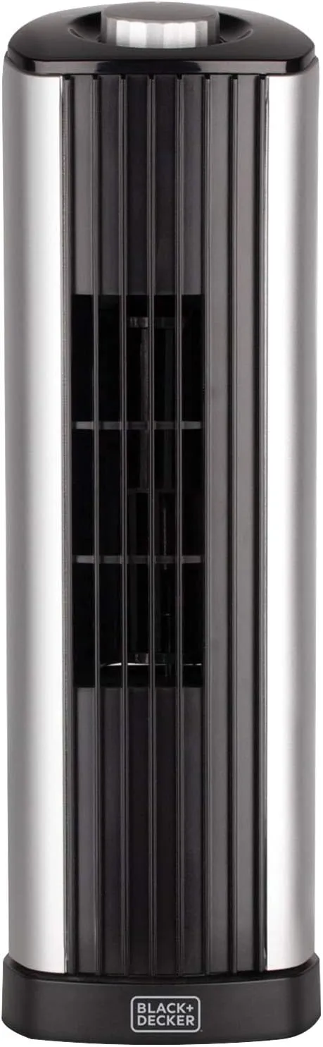 Black & Decker 14-Inch Mini Oscillating Portable Tower Fan, Desk Fan with 2 Speed Settings, Simple Dial Control, Ideal for Desktop or Bedrooms, BFT114, Black/Silver