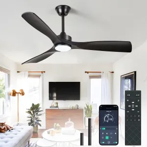 Black Ceiling Fan with Light: 52-Inch Ceiling Fan 3 Blades Low Profile Outdoor - Modern Ceiling Fans with Remote APP Control Quiet Reversible DC Motor for Patio Living Room App-controlled remote fan for convenience