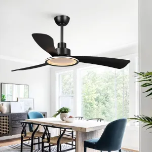 Black Ceiling Fans with Lights and Remote, 52 inch Ceiling Fan with Light, Quiet Reversible DC Motor, 3CCT, 6 Speeds Indoor & Outdoor Modern Unique Bedroom Ceiling Fan Fan with safety blade design
