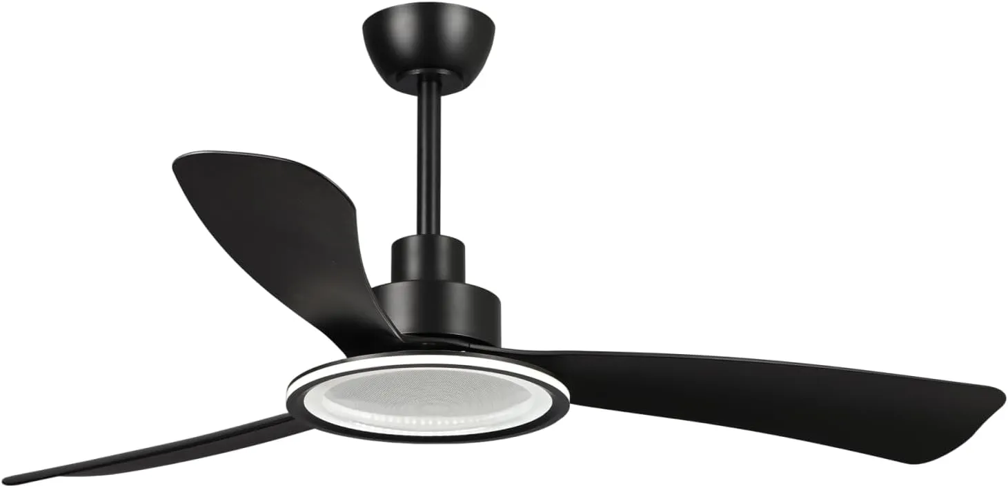 Black Ceiling Fans with Lights and Remote, 52 inch Ceiling Fan with Light, Quiet Reversible DC Motor, 3CCT, 6 Speeds Indoor & Outdoor Modern Unique Bedroom Ceiling Fan