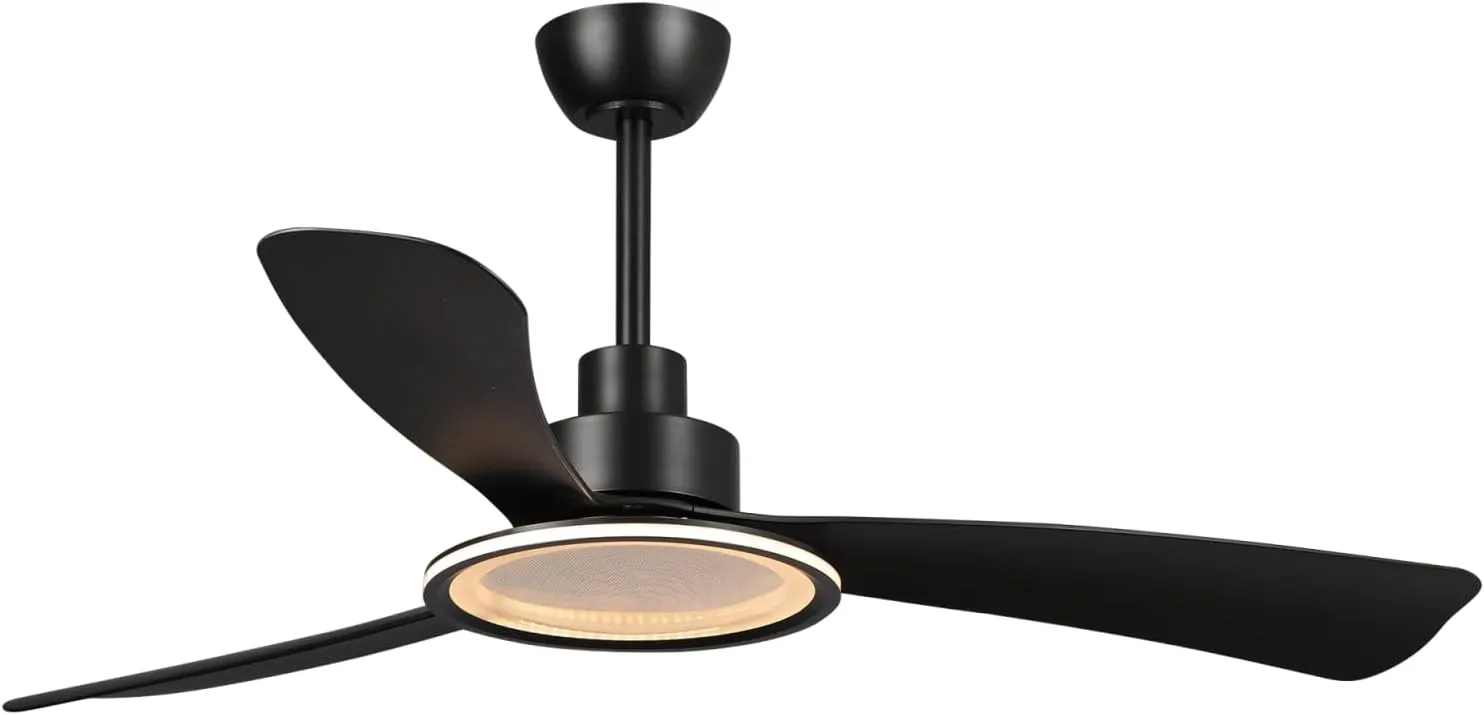 Black Ceiling Fans with Lights and Remote, 52 inch Ceiling Fan with Light, Quiet Reversible DC Motor, 3CCT, 6 Speeds Indoor & Outdoor Modern Unique Bedroom Ceiling Fan