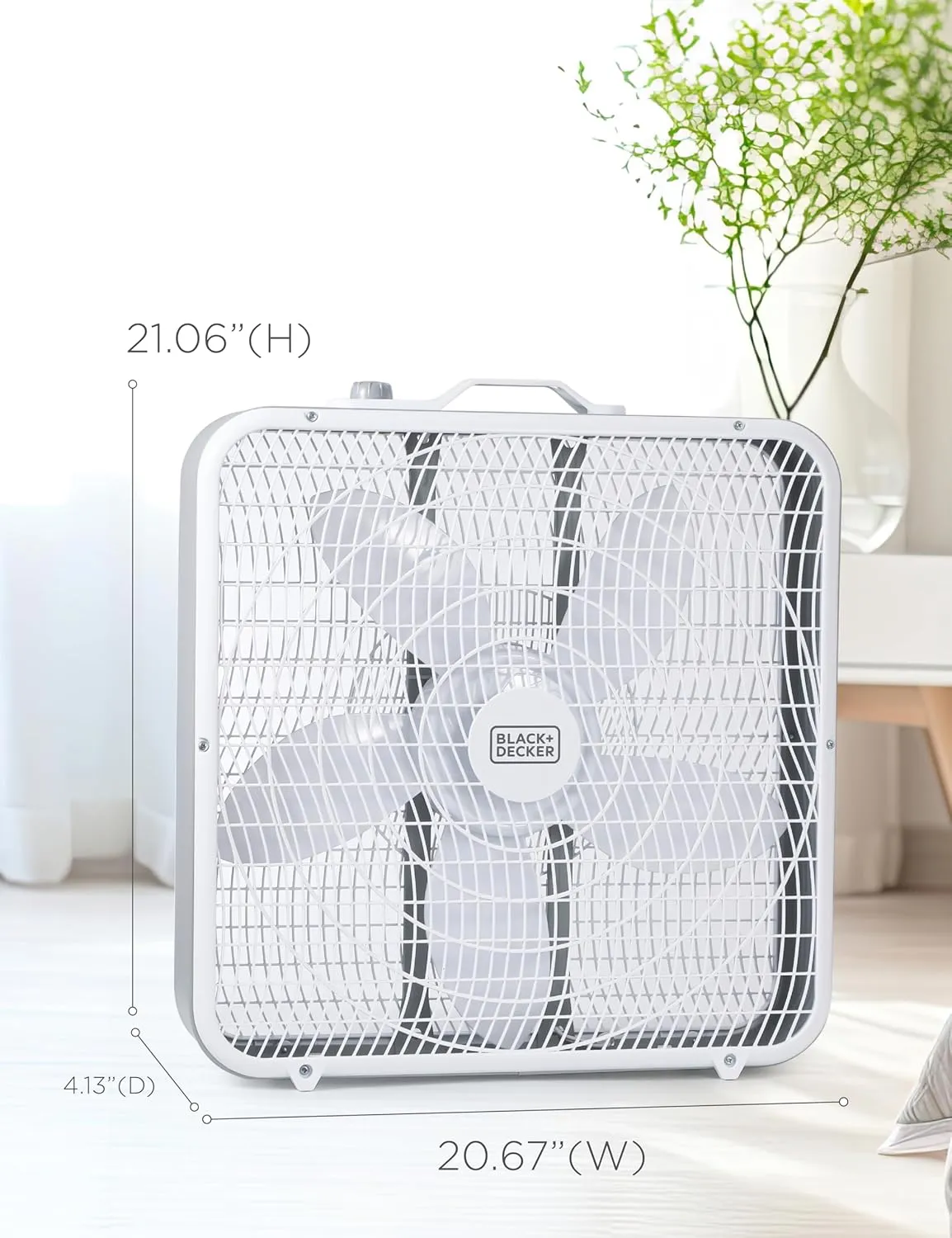 BLACK DECKER Box Fan with 3 Speed Settings, 20 Box Fan with Carrying Handle, Rotary Knob and Recessed Cord Storage, Portable Fan and Cooling Fan for Home, Office, Garage, Basement & More