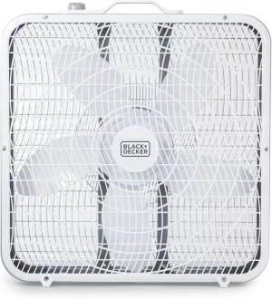 BLACK DECKER Box Fan with 3 Speed Settings, 20 Box Fan with Carrying Handle, Rotary Knob and Recessed Cord Storage, Portable Fan and Cooling Fan for Home, Office, Garage, Basement & More Desktop fan with humidification feature