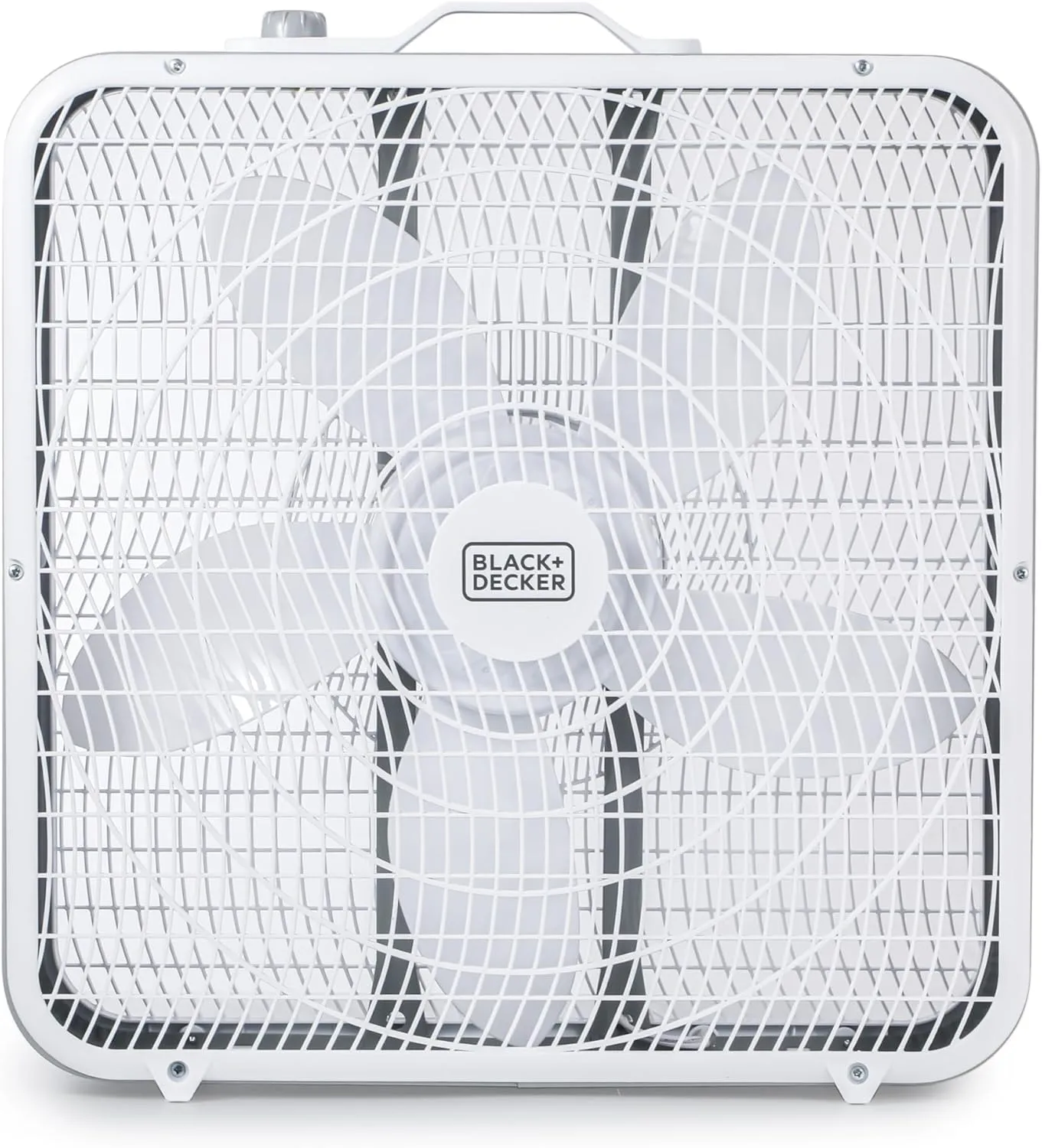 BLACK DECKER Box Fan with 3 Speed Settings, 20 Box Fan with Carrying Handle, Rotary Knob and Recessed Cord Storage, Portable Fan and Cooling Fan for Home, Office, Garage, Basement & More Desktop fan with humidification feature
