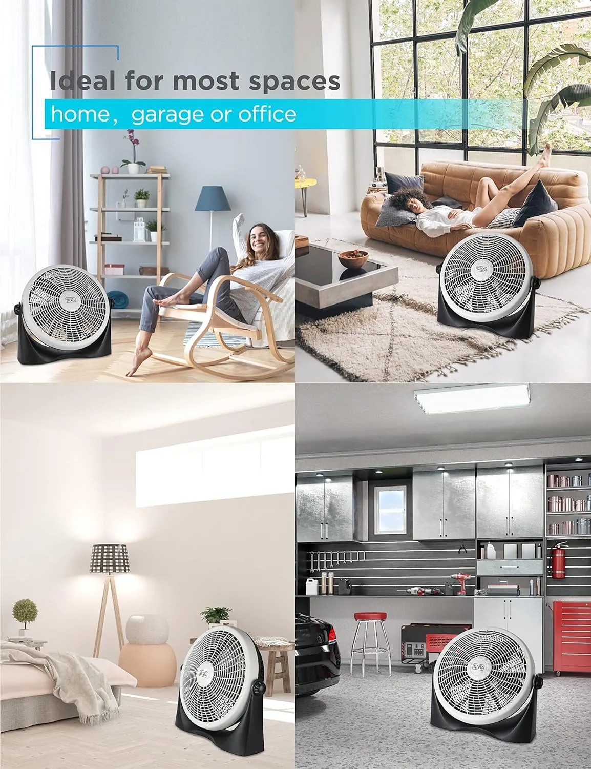 BLACK DECKER High Velocity Floor Fan, 15.6" Diameter Freestanding Fan, 5 Plastic Blades, 3-Speeds, 90-Degree Tilt Adjustment, For Use In Bedroom, Home or Office, 5.5 lbs., Gray/Black, BFF16B