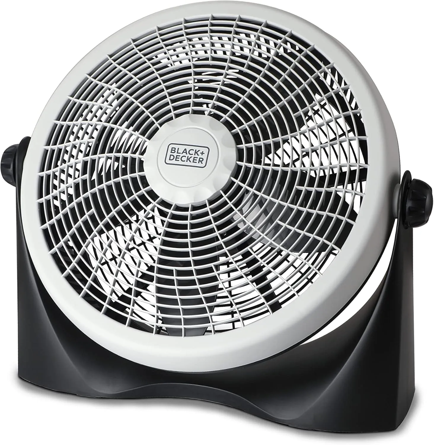 BLACK DECKER High Velocity Floor Fan, 15.6" Diameter Freestanding Fan, 5 Plastic Blades, 3-Speeds, 90-Degree Tilt Adjustment, For Use In Bedroom, Home or Office, 5.5 lbs., Gray/Black, BFF16B USB desktop fan for workspace