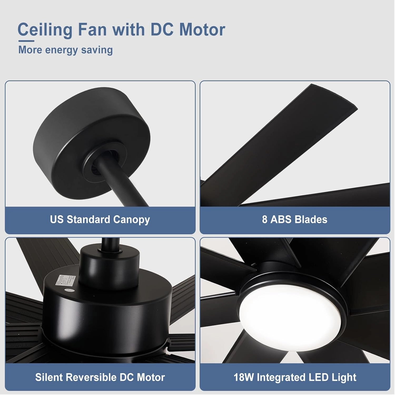 Black Ceiling Fan for Outdoor: 72 Inch Ceiling Fan with Remote 8 Blades 5-Speed Reversible DC Motor - Large Ceiling Fans for Indoor Living Room Farmhouse