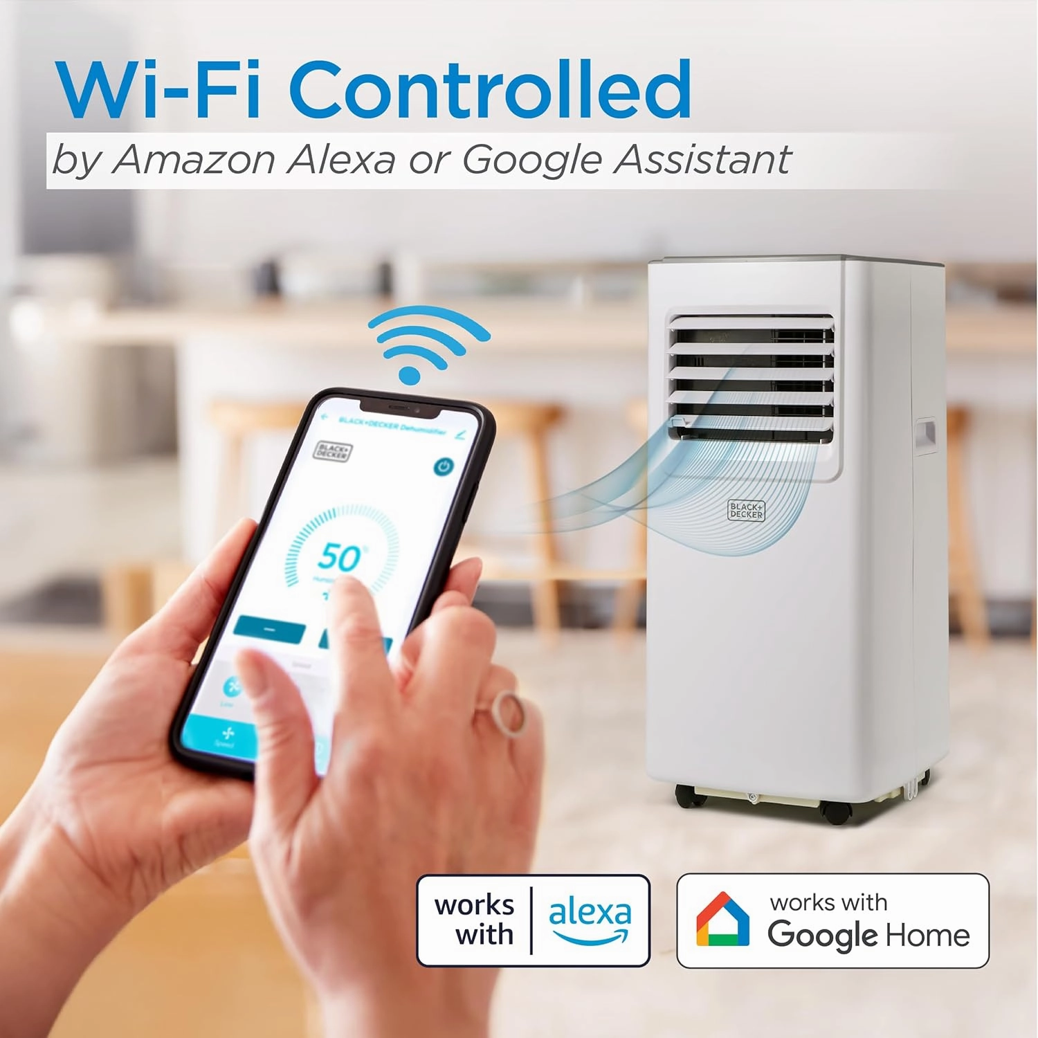 BLACK DECKER 8,000 BTU Portable Air Conditioner with Wifi & Remote Control, 3-1-in Air Conditioner, Fan & Dehumidifier with App, Alexa & Google Assistant, Portable Fan & Portable AC with Window Kit