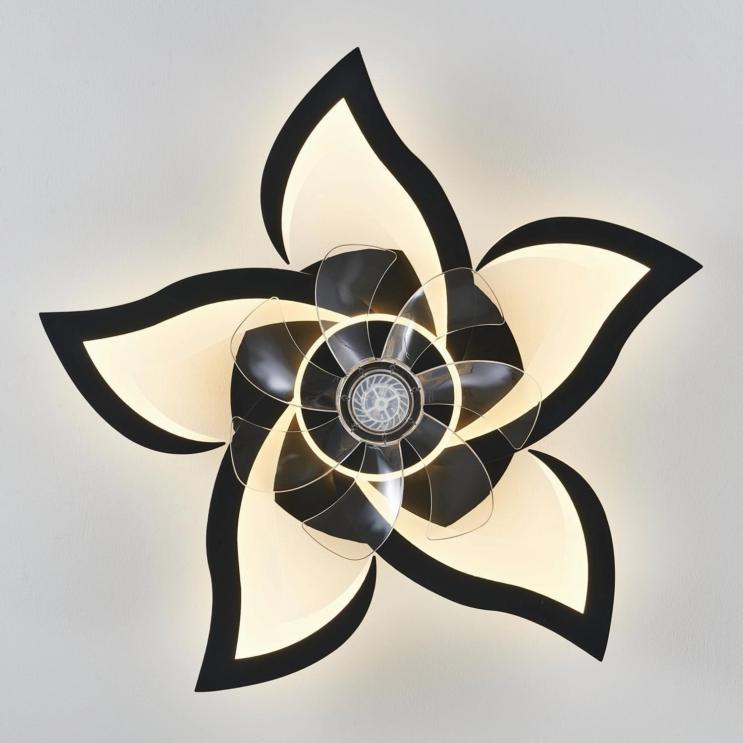 Black Flower Modern CeilingFans with Lights, Low Profile Ceiling Fan with Remote for Bedroom, Flush Mount Ceiling Fan with LED Dimmable Light,6-Speeds, Timing CeilingFan Light