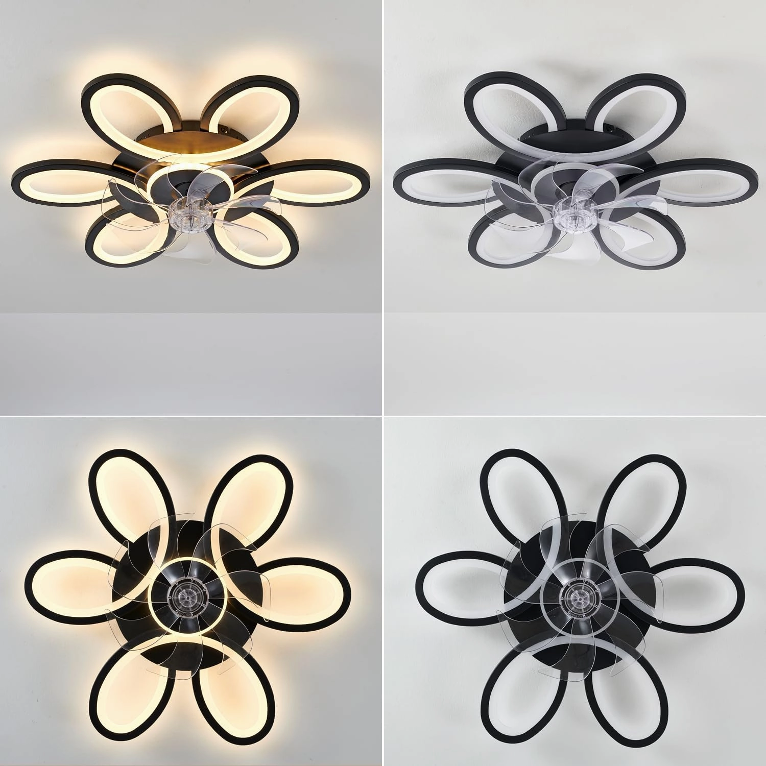 Black-Star ring Ceiling Fans with Lights and Remote, 27 Inch Modern Low Profile Flush Mount Ceiling Fan, Dimmable LED Ceiling Light Fixture, Small Ceiling Fans for Bedroom, Kitchen, Indoor-Black