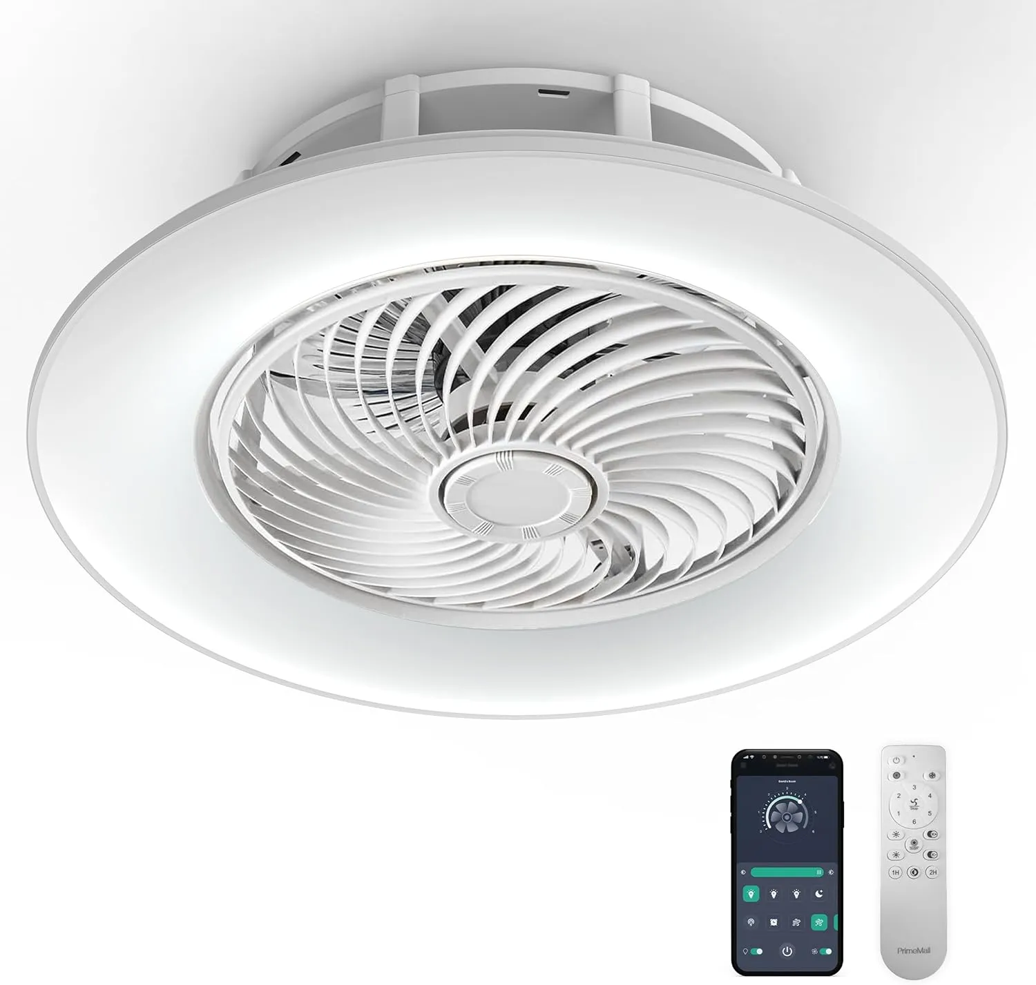 Bladeless Ceiling Fan with Light and Remote Control 22" Low Profile Ceiling Fan Modern Enclosed Multi-Speed Indoor Ceiling Fan 3 Color Temperatures Smart LED. Fan with safety blade design