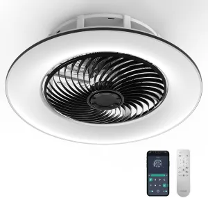 Bladeless Ceiling Fan with Light and Remote Control Low Profile Ceiling Fan 22" Modern Enclosed Multi-Speed Indoor Ceiling Fan 3 Color Temperatures Smart LED Dimmable Lighting (Black) Fan with safety blade design