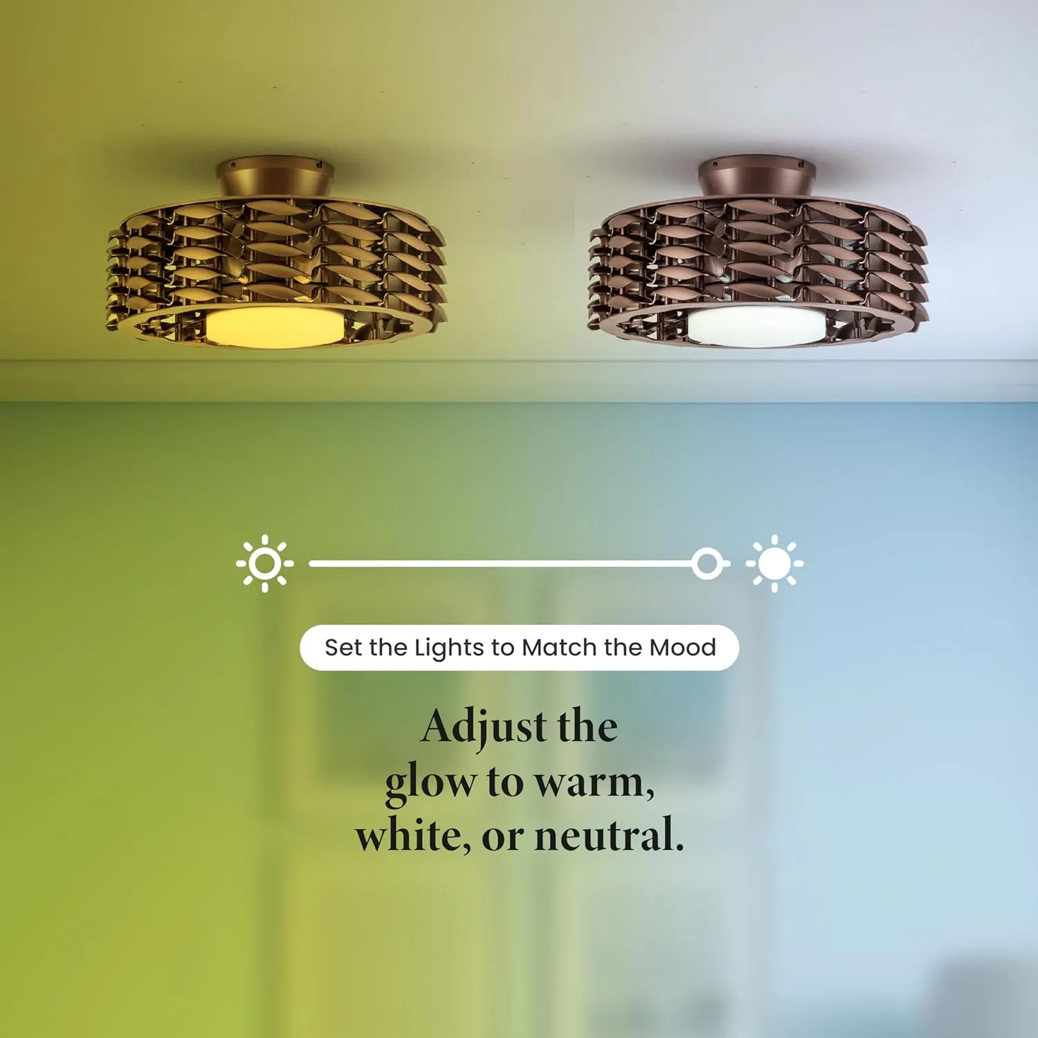 Bladeless Ceiling Fan with Lights & Remote  Oceano 23" Downrod or Flush Ceiling Fan with Lights & Remote for Kids Room& More  Low-Profile Fan, Dimmable LED, 6 Speeds, & Reverse (Bronze)